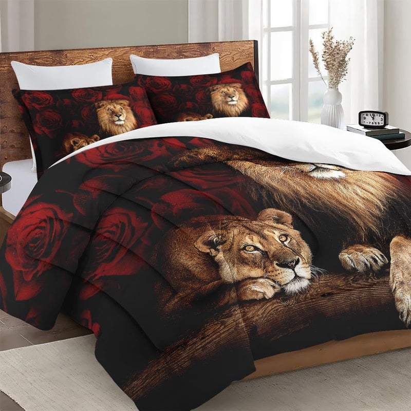 WeCozy Queen Size Comforter Set with 2 Pillowcases  Family Pride King Animal Lion Soft 3 Pcs Bedding for Kids and Adults Bedroom Bed Decor - Image 3